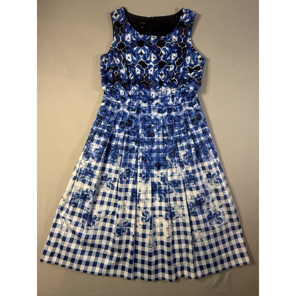 Talbots Women's Sleeveless Knee Length Blue/White Checked Dress Size 2